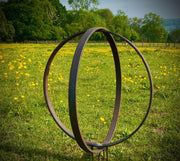 Small Rustic Metal Garden Ring Hoop Sculpture - Pair of Rusty Ring Circle Garden Stake Yard Art / Globe / Sphere  Art Yard  Gift