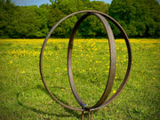 Medium Rustic Metal Garden Ring Hoop Sculpture - Pair of Rusty Ring Circle Garden Yard Art / Globe / Sphere Yard Centre Piece  Art