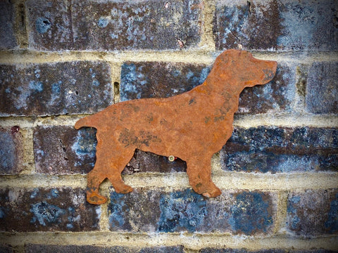 Small Exterior Rustic Spaniel Cocker Springer Dog Garden Wall House Gate Fence Shed Sign Hanging Metal Rusty Yard Art Sculpture  Gift