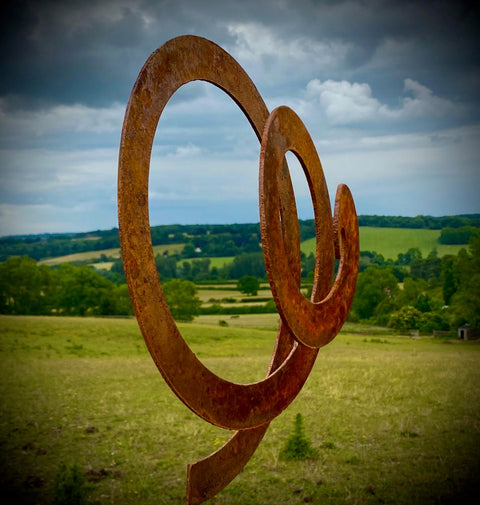Medium Rustic Metal Swirl Whirl Hypno Retro Abstract 3D Garden Sculpture Yard Art  Stake  Gift   Present