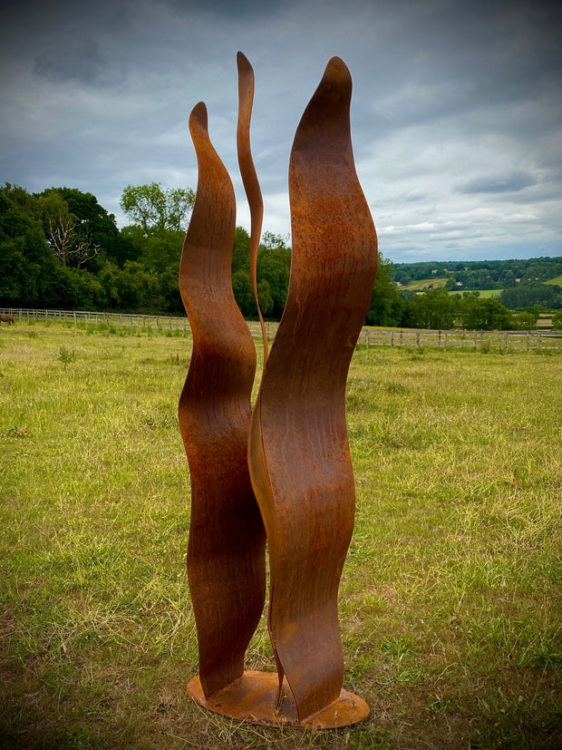 Supersize Rustic Exterior Reed Wave Flow Abstract Modern Simplistic Metal Yard Art Garden Sculpture  Art Centre Piece Focal Point