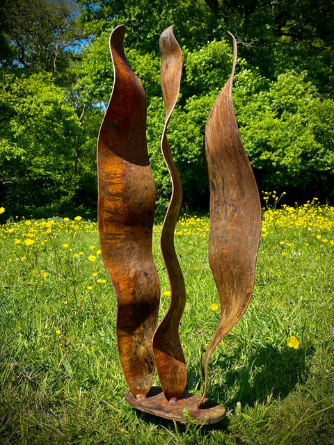 Rustic Exterior Reed Wave Flow Modern Simplistic Metal  Yard Art Garden Stake Sculpture  Gift   Present