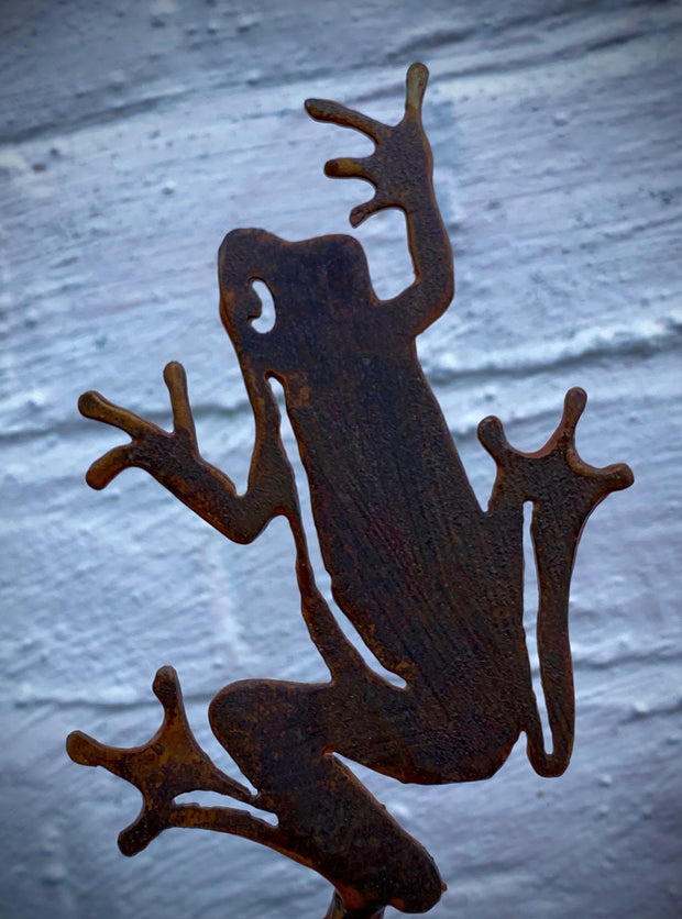 Frog Leaping Garden Stake
