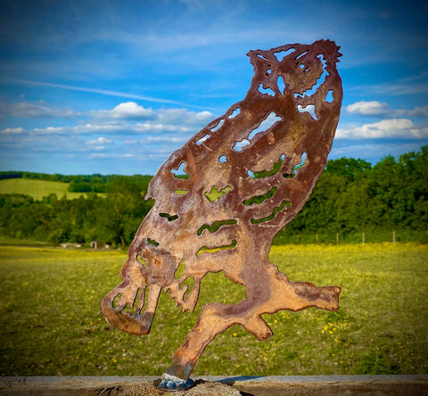 Exterior Rustic Rusty Metal Owl Barn Owl Tawny Owl Garden Fence Topper Yard Art Gate Post  Sculpture  Gift   Present