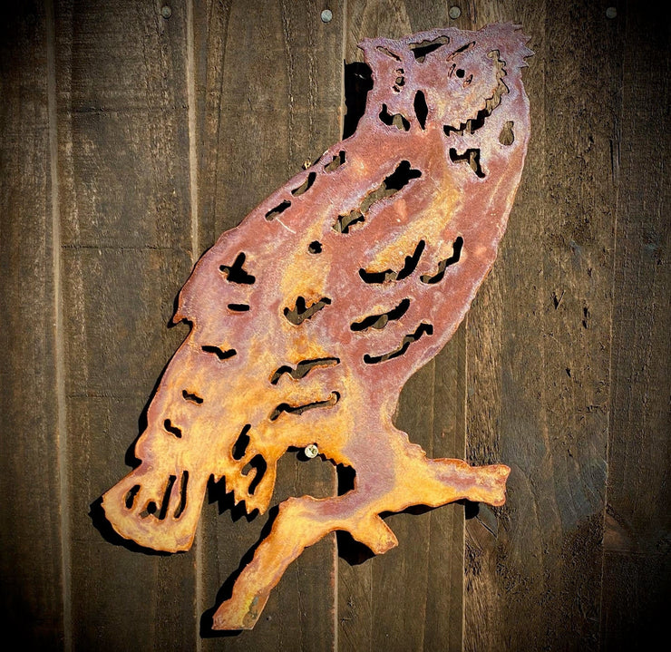 Exterior Rustic Owl Barn Owl Tawny Owl Garden Wall Art House Gate Fence Shed Sign Hanging Metal Rustic Bird Bath Bird Feeder Art  Gift