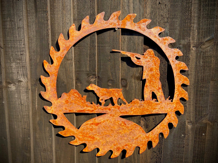 Exterior Medium Rustic Shooting Sign Game Shooting Scene Gun Dog Pheasant Dad  Garden Wall Art Shed Sign Hanging Metal Rustic Art