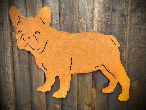 Small Rustic Exterior French Bulldog Frenchie Dog Garden Wall House Gate Sign Hanging Metal Art Dog  Gift   Present