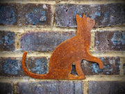 Small Exterior Cat Looking Up Feline Garden Wall House Gate Fence Shed Sign Hanging Metal Rustic Bird Bath Bird Feeder Art  Gift