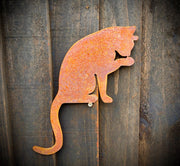 Small Exterior Cat Washing Feline Garden Wall House Gate Fence Shed Sign Hanging Metal Rustic Bird Bath Bird Feeder Art  Gift