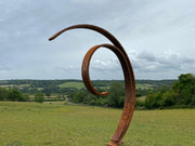 Large Rustic Metal Garden Art Abstract Flowing Swirl Metal Ring Sculpture Scroll Sphere Arched Yard Art   Gift   Present
