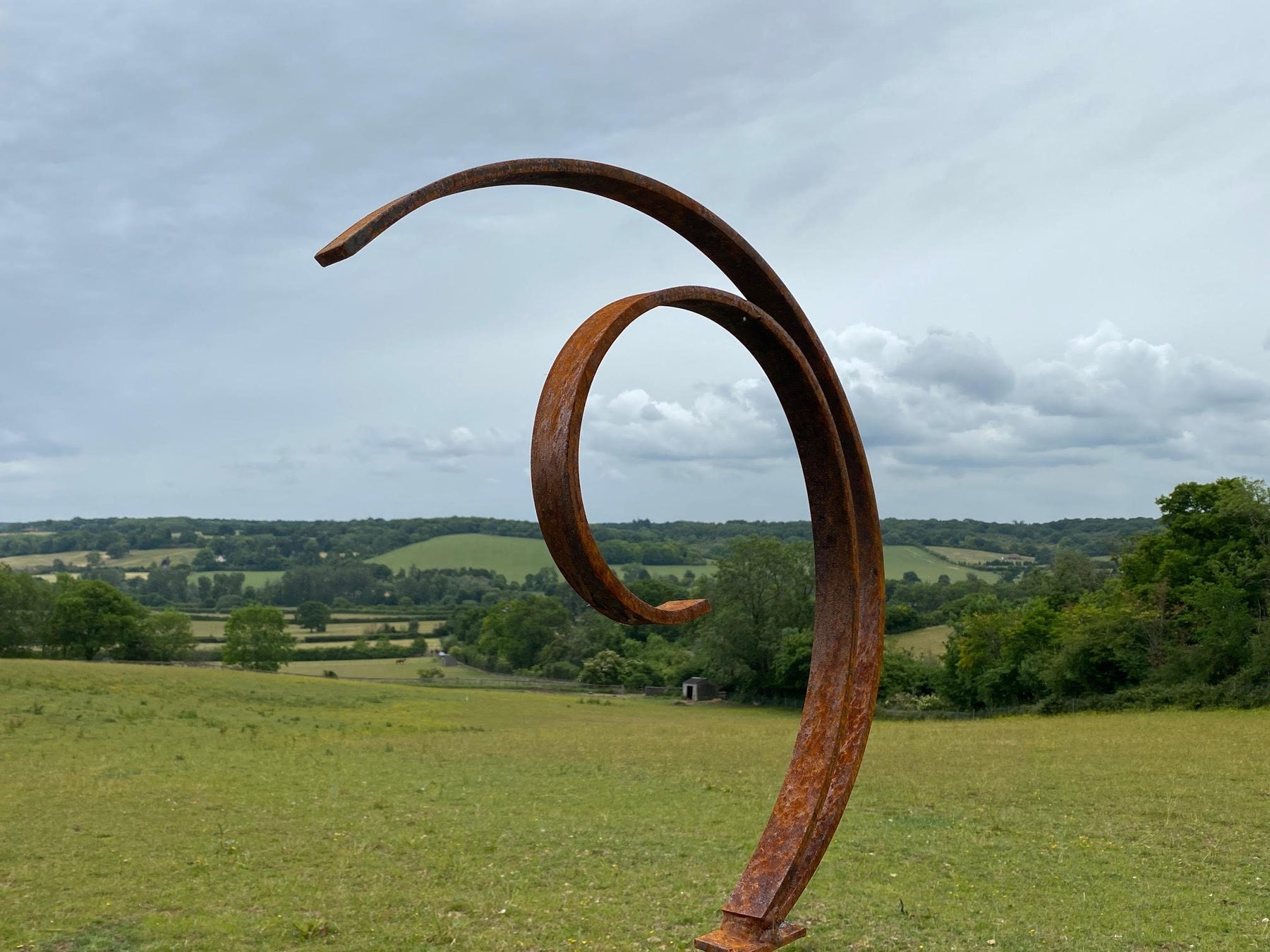 Small Rustic Metal Garden Art Abstract Flowing Swirl Metal Ring