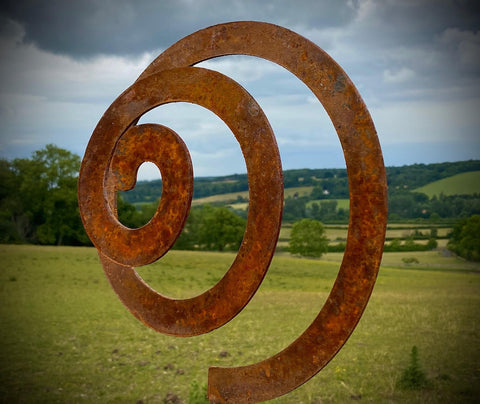 Medium Rustic Metal Swirl Whirl Hypno Retro Abstract 3D Garden Sculpture Yard Art  Stake  Gift   Present