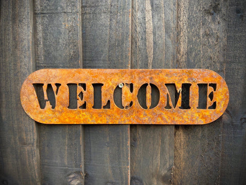 XL Exterior Welcome Sign Garden Wall House Gate Sign Hanging Rustic Rusty Metal Art  Gift   Present