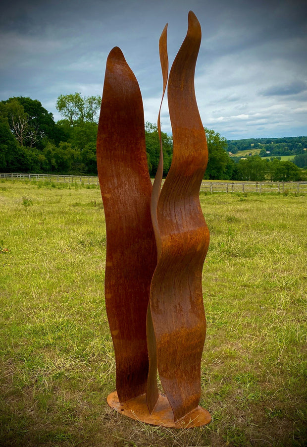 Supersize Rustic Exterior Reed Wave Flow Abstract Modern Simplistic Metal Yard Art Garden Sculpture  Art Centre Piece Focal Point