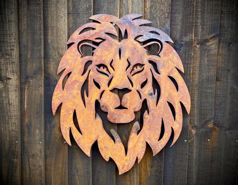 Small Exterior Lion Lion King Safari Zoo Big Cat Roar Garden Wall House Gate Sign Hanging Rustic Rusty Metal Art  Gift