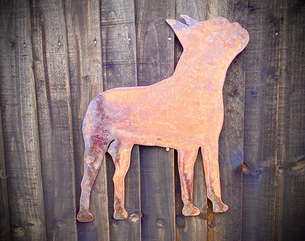 Small Exterior Boston Terrier Dog Small Pet Dog Art Garden Wall House Gate Sign Hanging Rustic Rusty Metal Art  Gift   Present