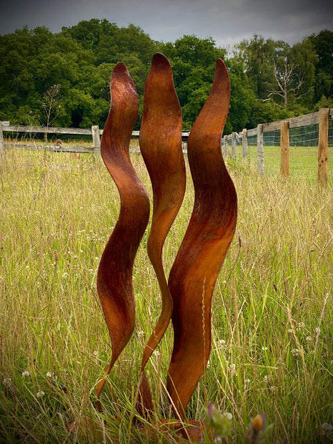 Large Rustic Exterior Reed Wave Flow Abstract Modern Simplistic Metal Yard Art Garden Sculpture  Art Centre Piece Focal Point