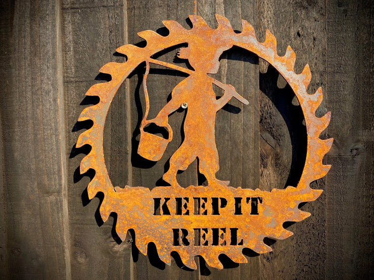 Exterior Medium Rustic Keep It Reel Fishing  Lake Sign Water Dad Present Garden Wall Art Shed Sign Hanging Metal Rustic Art  Gift