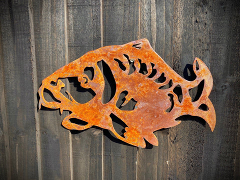 Small Rustic Exterior Koi Carp Fishing Fisherman Angler Shed Sign Garden Wall House Gate Sign Rusty Hanging Metal Art  Gift