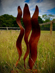Large Rustic Exterior Reed Wave Flow Abstract Modern Simplistic Metal Yard Art Garden Sculpture  Art Centre Piece Focal Point