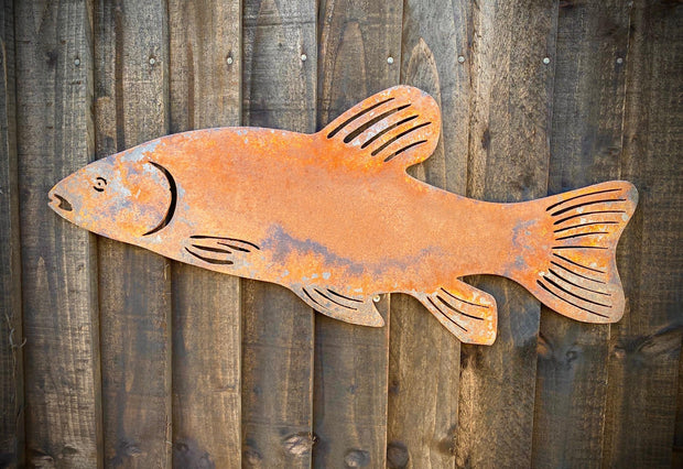 Small Rustic Exterior Tench Fish Fishing Fisherman Angler Shed Sign Garden Wall House Gate Sign Rusty Hanging Metal Art  Gift