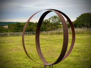 Large Rustic Metal Wide Garden Ring Hoop Sculpture - Pair of Rusty Ring Circle Garden Art / Globe / Sphere  Gift   Present