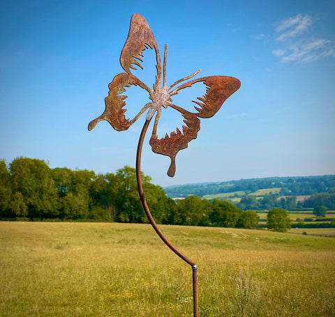Small Exterior Rustic Metal Butterfly Garden Stake Yard Art  Flower Bed Vegetable Patch Rusty Sculpture  Gift   Present