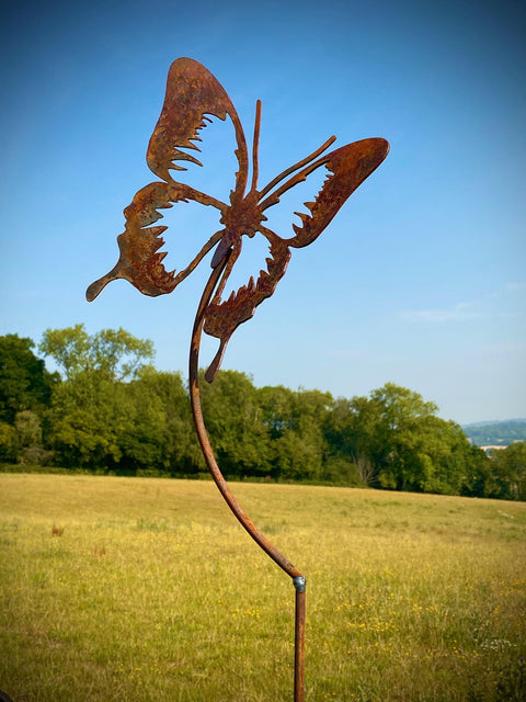 Small Exterior Rustic Metal Butterfly Garden Stake Yard Art  Flower Bed Vegetable Patch Rusty Sculpture  Gift   Present