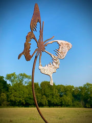 Large Exterior Rustic Metal Butterfly Garden Stake Yard Art  Flower Bed Vegetable Patch Rusty Sculpture  Gift   Present