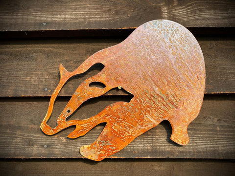 Small Exterior Rustic Rusty Metal Badger Garden Fence House Wall Sign Hanging Yard Art Gate Post  Sculpture  Gift   Present