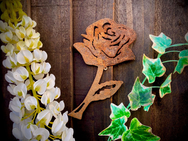 Exterior Rose Flower Garden Wall House Gate Fence Shed Sign Hanging Metal Rustic Bird Bath Bird Feeder Art  Gift   Present