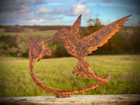 Exterior Rustic Hummingbird & Flower Bird Wildlife Fence Topper Tree Art Garden Art Yard Art Flower Bed Metal Garden Stake  Idea  Gift