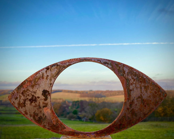 Exterior Rustic Eye Modern Art View Point Focal Point Rusty Metal Garden Stake Yard Art  Centre Piece Flower Bed Sculpture  Idea