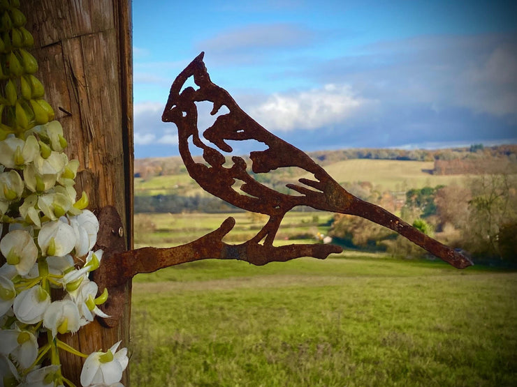 Exterior Rustic Cardinal Bird Branch Topper Garden Art Yard Art Flower Bed  Garden Fence Fence Topper Metal Garden Stake  Gift