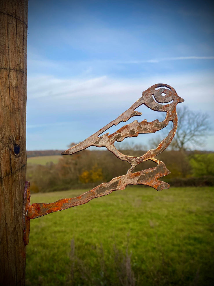 Exterior Rustic Blue Tit Bird Branch Topper Garden Art Yard Art Flower Bed Metal Garden Stake  Idea  Gift   Present