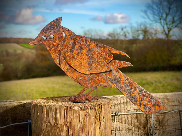 Exterior Rustic Jay Bird Fence Topper Tree Art Garden Art Yard Art Flower Bed Metal Garden Stake  Idea  Gift   Present