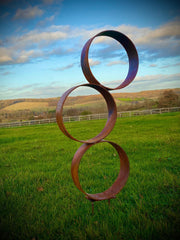 Exterior Rustic Garden Trio Of Rings Hoops Circles Modern Art Rusty Metal Garden Stake Yard Art  Centre Piece Flower Bed Sculpture