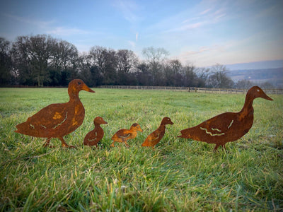 Exterior Rustic Rusty Metal Duck Family Quack Farm Animal Garden Stake Yard Art  Pond Art Vegetable Patch Flower Bed Sculpture