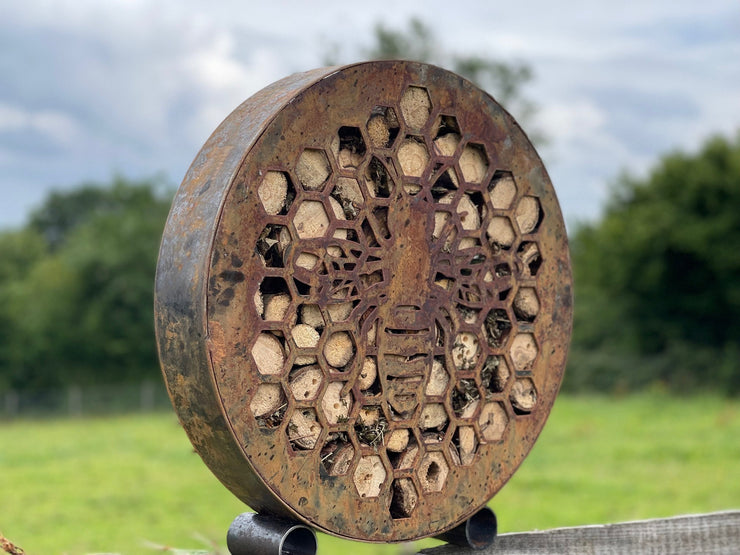 Exterior Rustic Bug Hotel Bee Hotel Bug Home Bee House Garden Art Metal Bee Rustic Honeycomb Butterfly Yard Art Gift   Present