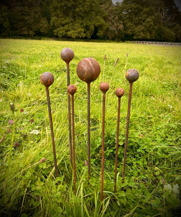 Exterior Rustic Rusty Metal Garden Ball Stake Plant Support Garden Art Garden Stake Yard Art Sculpture Spring Gift   Present